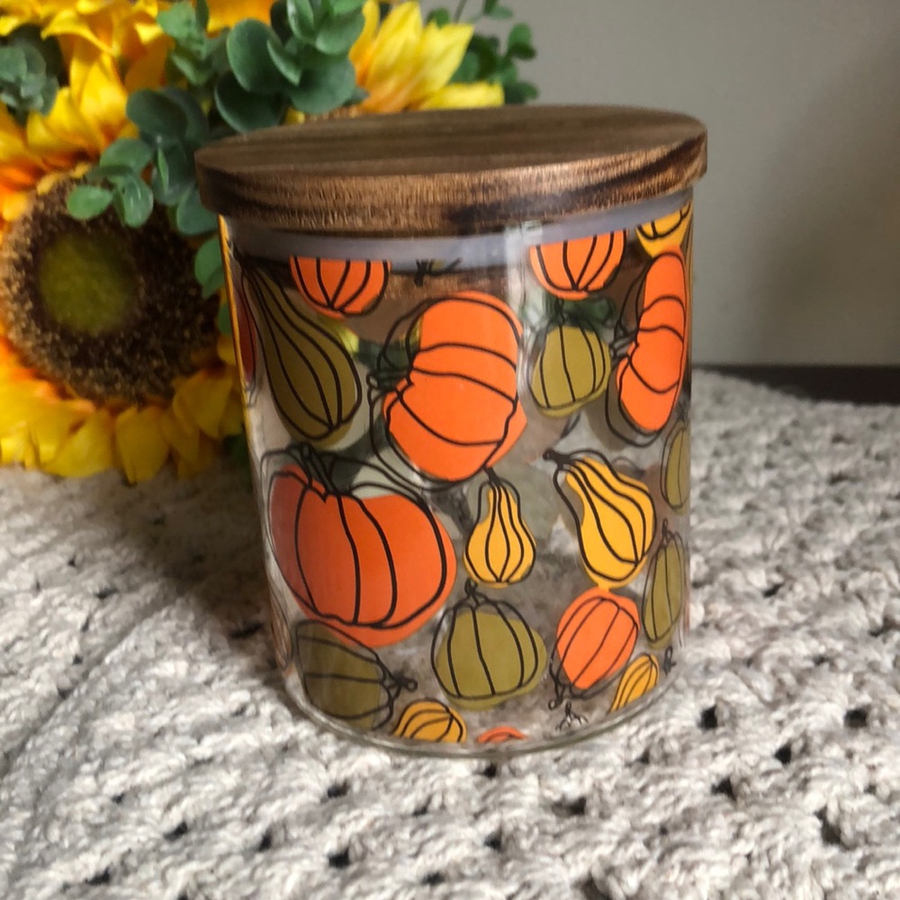 Round Glass PUMPKIN Design Canister with Lid
